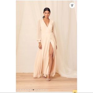 Lulu’s  Cream Long Sleeve Wrap Maxi Dress